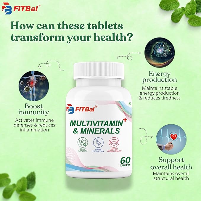 Multivitamin + Minerals - Improve Immunity,Support Energy Production & Overall Health - 60 Tablets