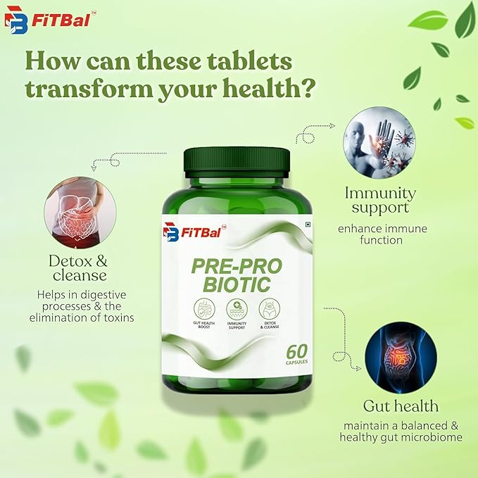 Pre - Probiotic Capsules Boost Gut Health Support Immunity Detox & Cleanse 60 Capsules