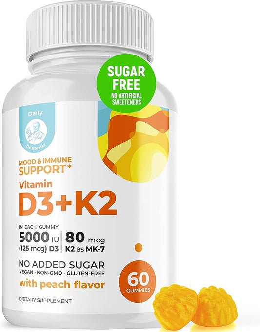 DR. MORITZ Vitamin D3 K2 Gummies 5000 IU - Sugar-Free VIT D Gummy Supplement for Immune Support & Healthy Bones * - High-Absorption, Vegan, Gluten-Free Chewable Gummies for Adults & Kids, d3 Plus k2