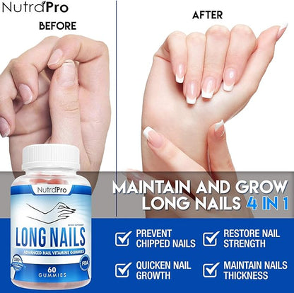 NutraPro Nail Growth Vitamins for Stronger Nail - No More Chipped Nails.Nail Strengthener and Growth Supplement Gummies – Grow Strong Long Nails with Biotin and Collagen Gummies.