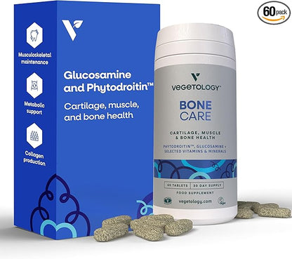 Bone Care Bone Health Supplements - Phytodroitin, Glucosamine, Vitamin D3 K2 & Calcium Supplement – Cartilage, Muscle & Joint Support Supplement – Vegan Bone Strength (60 Count)