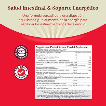 Gomitas ACV de Vinagre de Sidra de Manzana – Suplemento de Energético Natural con la Madre para la Limpieza del Cuerpo, Apoyo Inmunológico y Salud Intestinal – ACV con Vitamina B12 y Raíz de Betabel
