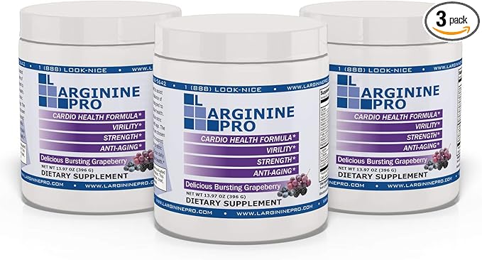 L-ARGININE PRO | 5,500mg L-Arginine Plus L-Citrulline 1,100mg Powder Supplement for Increased Nitric Oxide Production | Endurance, Heart Health & Blood Flow (3, Grape)