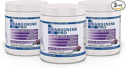 L-ARGININE PRO | 5,500mg L-Arginine Plus L-Citrulline 1,100mg Powder Supplement for Increased Nitric Oxide Production | Endurance, Heart Health & Blood Flow (3, Grape)
