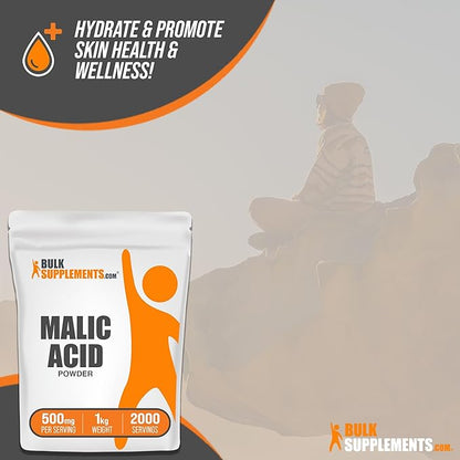 BulkSupplements.com Malic Acid Powder - Malic Acid Supplement, Malic Acid Powder Food Grade - for Energy & Skin Support, Gluten Free - 500mg per Serving, 1kg (2.2 lbs)