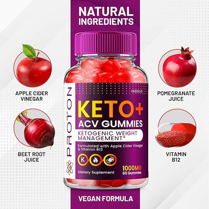 (2 Pack) Proton Keto ACV Gummies Advanced, Proton Keto + ACV Gummies 1000mg, Protein Apple Cider Vinegar Gummy Proton Gummies Reviews, Proton Keto+ACV Vitamin B12 (120 Gummies)