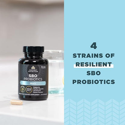 Probiotics for Men by Ancient Nutrition, SBO Probiotics Men's Once Daily 30 Ct, for Healthy Digestion and Immune System Function Support, 25 Billion CFUs* Per Serving