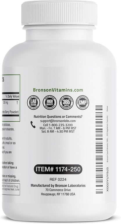 Bronson Saw Palmetto Extra Strength Supports Healthy Prostate Function & Urinary Health Support - Non GMO, 250 Vegetarian Capsules
