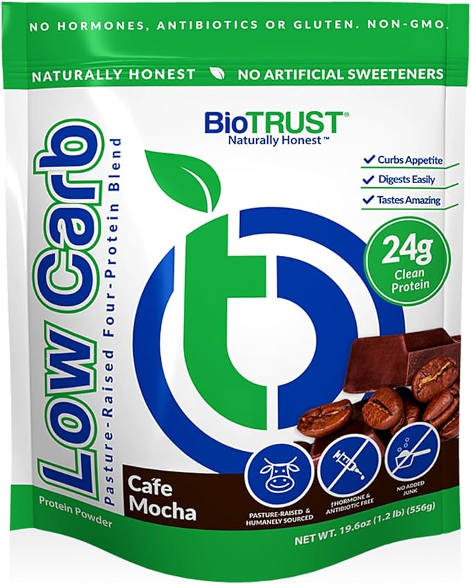 BioTrust Low Carb Protein Powder – Delicious Whey & Casein Blend from Grass-Fed Hormone Free Cows – Non GMO, Gluten Free (Cafe Mocha)