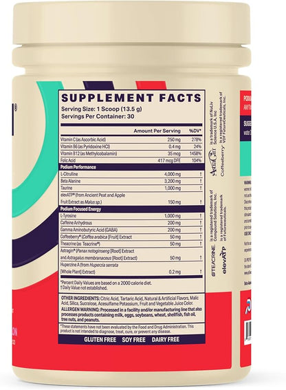 Podium Nutrition, Fuse Pre Workout Powder, Sour Watermelon, 30 Servings, Beta Alanine and Caffeine for Energy, Gluten Free, Soy Free, Dairy Free
