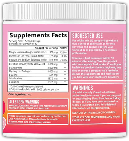Creatine Monohydrate Powder for Women, Complex w. 5G Creatina per Serving + Glutamine, Collagen, BCAAs & Hydration Blend Energy, Muscle + Glute Builder, Unflavored 2-Pack (60 Servings)