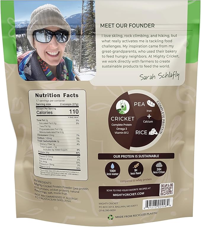 Mighty Cricket Protein Powder. 20g Clean Prebiotic Cricket Protein. No Sugar, Low Carbs, Gluten & Dairy Free. Keto & Paleo, 100% Natural Ingredients. Vanilla, 1 lb (Pack of 1)