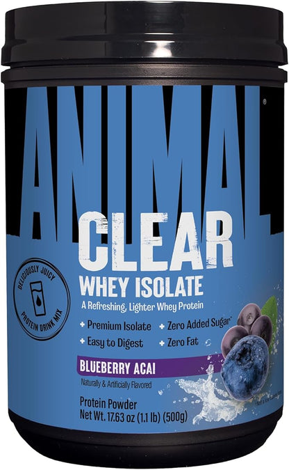 Clear Whey Isolate Protein Powder - Easy to Digest and Mix, 5g BCAA, Deliciously Juicy, Refreshing Anytime Drink for Men and Women, Blueberry Acai 500g (20 Servings)