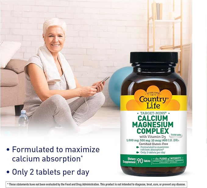 Country Life - Target-Mins Calcium Magnesium Complex with Vitamin D3-90 Tablets