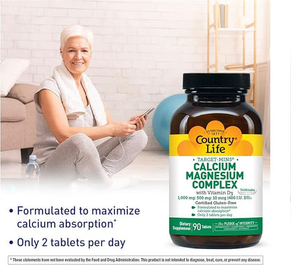 Country Life - Target-Mins Calcium Magnesium Complex with Vitamin D3-90 Tablets