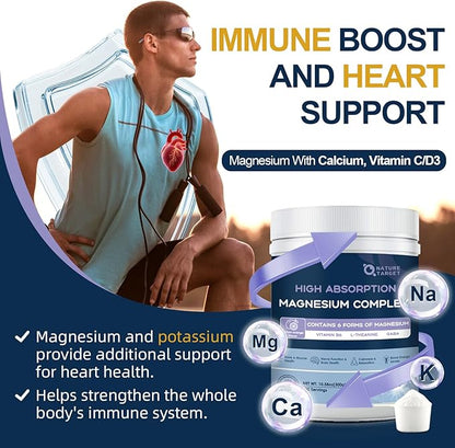 Magnesium Powder Supplement with Glycinate, Citrate, Malate, Magnesium Complex with L-Theanine & Vitamin B6 for Muscle, Heart & Brain, Vegan, Non GMO, 10.58 oz (100 Servings), Lemon Orange Flavor