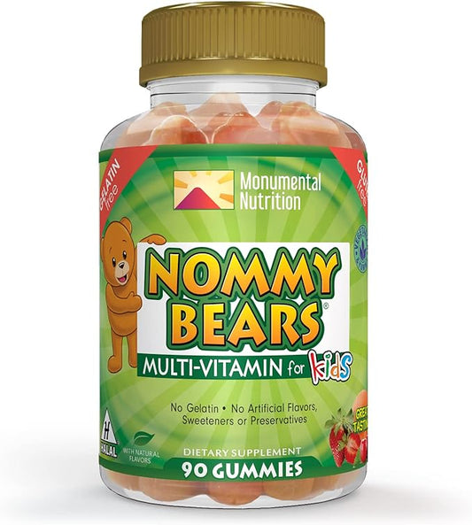 MULTIVITAMIN Gelatin-Free Gummies: for Kids, Children, Teens, Nom Nom Yummy, 3 Delicious Flavors, 11 Essentials, Gluten-Free, Halal Certified, Mommy Approved, Bear Shapes, Vegetarian