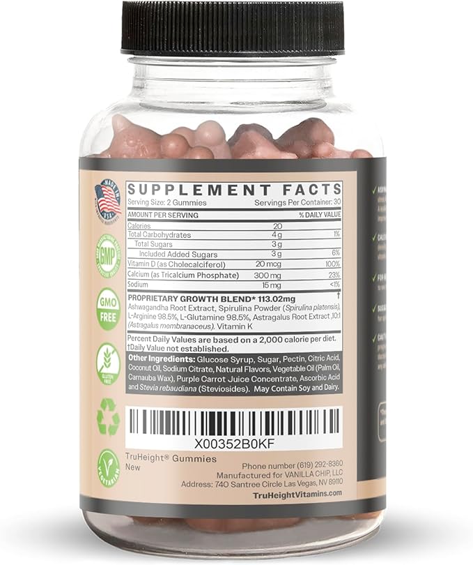 TruHeight Growth Gummies (Watermelon) Natural Growth & Development Supplement for Kids & Teens - Endorsed by Pediatricians - Vitamin D, K, Calcium & Ashwaganda, Bone Strength - Kids Vitamins, Ages 5+