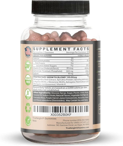 TruHeight Growth Gummies (Watermelon) Natural Growth & Development Supplement for Kids & Teens - Endorsed by Pediatricians - Vitamin D, K, Calcium & Ashwaganda, Bone Strength - Kids Vitamins, Ages 5+