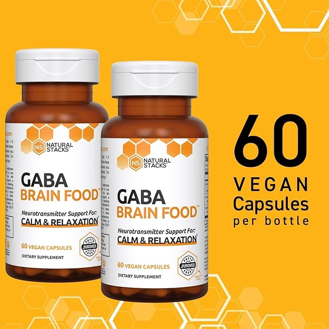 NATURAL STACKS GABA Supplement - L-Citrulline & Grape Seed Extract - Deep Relaxation and Calm - Night Time Aid - Promotes Healthy Production of GABA (Gamma-Aminobutyric Acid) - 120 Capsules
