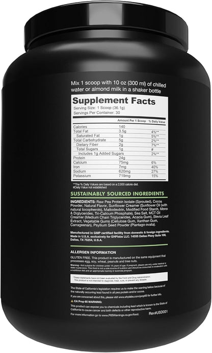 BLESSED Vegan Protein Powder - Plant Based Protein Shake Meal Replacement Powder - 23g of Pea Protein Powder for Women & Men, Dairy Free, Gluten Free, No Sugar Added, 30 Servings (Choc Peppermint)