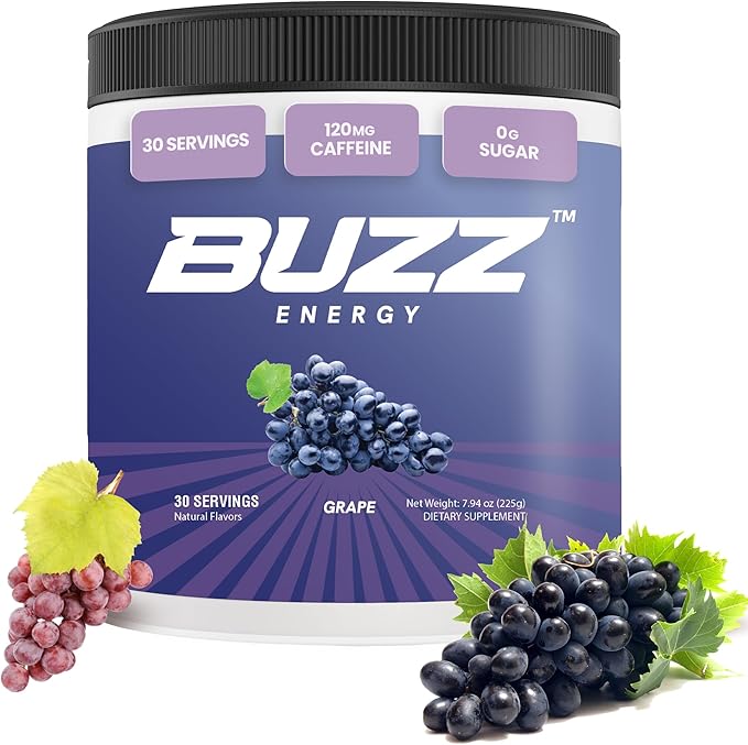Morning Buzz Energy Powder Grape Drink - Energy Boost Drink Mix - Sugar-Free Energy with Antioxidants - Morning Kickstart and Sports Nutrition Endurance Product