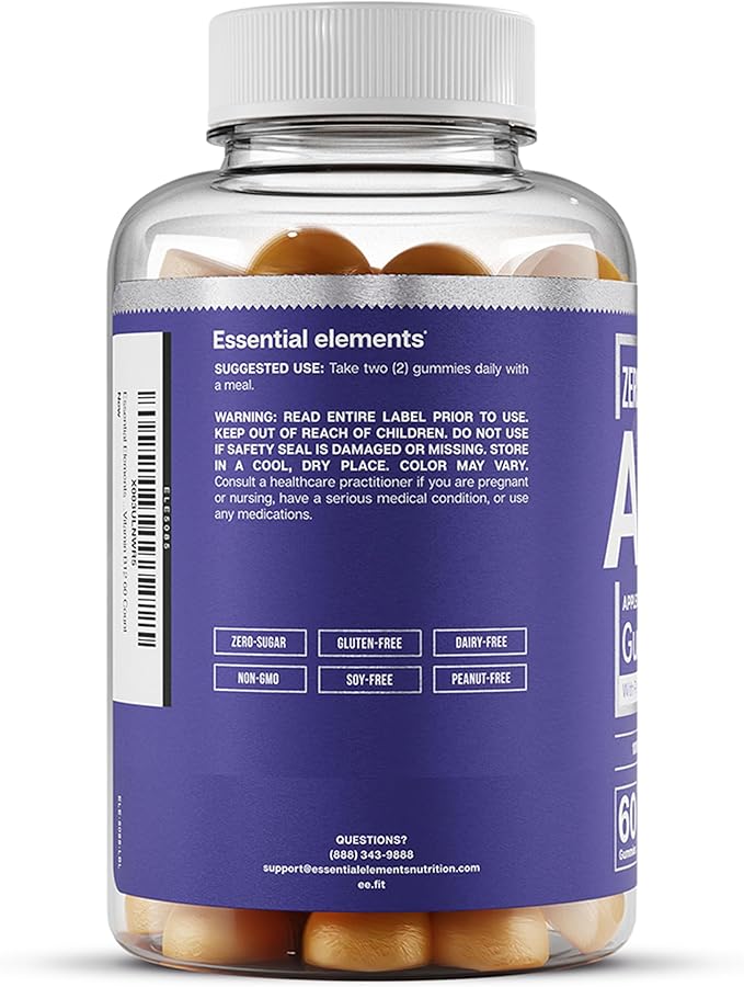 Essential Elements Zero-Sugar ACV Apple Cider Vinegar Gummies from “The Mother” - Naturally-Sourced, Vegan ACV Gummies with Chromium 60 Count (2-Pack)