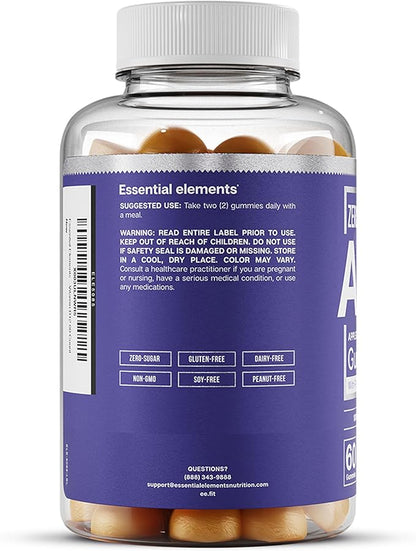 Essential Elements Zero-Sugar ACV Apple Cider Vinegar Gummies from “The Mother” - Naturally-Sourced, Vegan ACV Gummies with Chromium 60 Count (2-Pack)