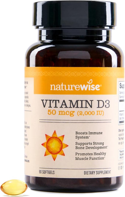 NatureWise Vitamin D3 2000iu (50 mcg) 90-Day Supply for Immune Support, Healthy Muscle Function, and Bone Health - Non-GMO, Gluten Free in Organic Extra Virgin Olive Oil, (Mini Softgel), 90 Count
