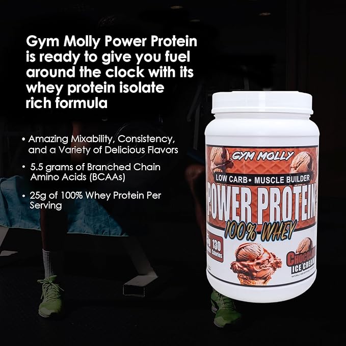 Gym Molly Power Protein Powder, 100% Whey Protein Isolate, 25g of Protein, 5.5g BCAAs, Fast Absorbing - Ready to Give You Fuel Around The Clock - 2lbs, Chocolate Flavored