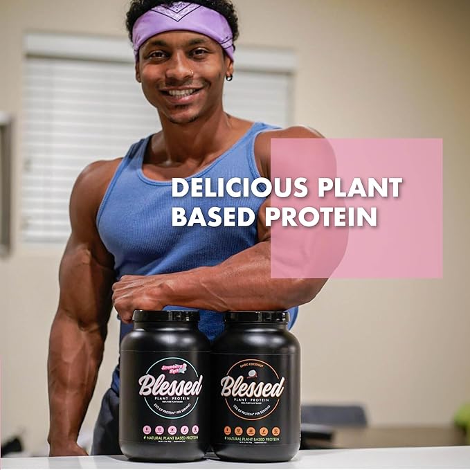 Blessed Vegan Protein Powder - Plant Based Protein Powder Meal Replacement Protein Shake, 23g of Pea Protein Powder, Dairy Free, Gluten Free, Soy Free, No Sugar Added, 30 Servings (Strawberry Mylk)