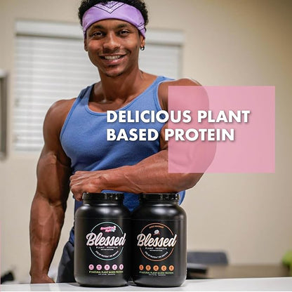 Blessed Vegan Protein Powder - Plant Based Protein Powder Meal Replacement Protein Shake, 23g of Pea Protein Powder, Dairy Free, Gluten Free, Soy Free, No Sugar Added, 30 Servings (Strawberry Mylk)