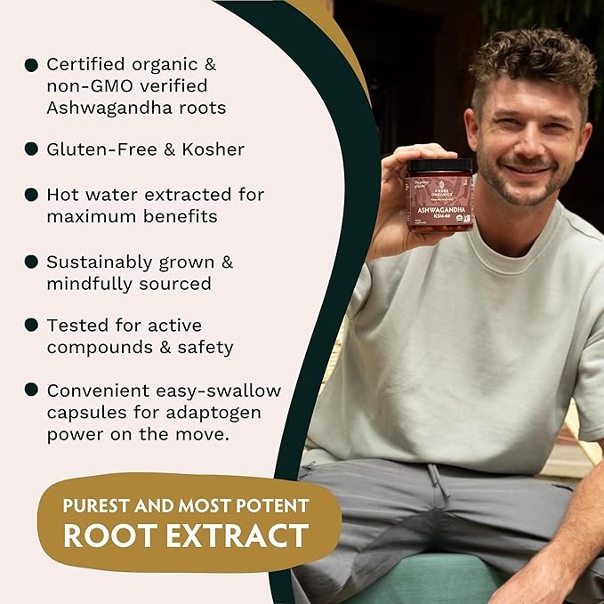 TRIBE ORGANICS Ashwagandha KSM 66 Pure Organic Root Powder Extract Ayurvedic Supplement - Focus Mood Support Increase Energy Strength 600mg of Natural KSM66 for Superior Absorption - 90 Capsules