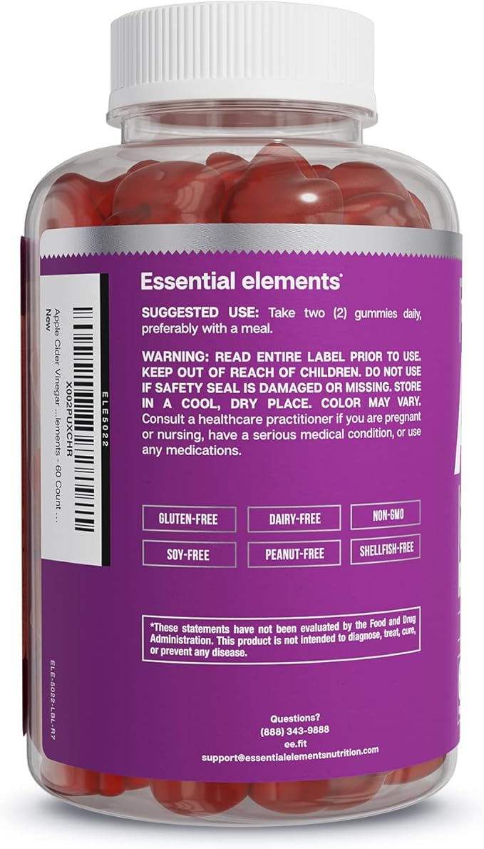 Essential Elements Apple Cider Vinegar Gummies from The Mother - 60 Count (3 Pack)