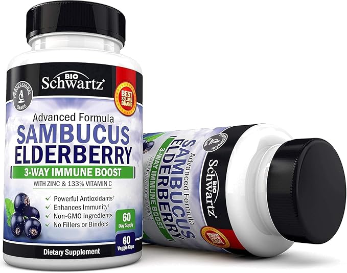Elderberry with Zinc and Vitamin C for Adults - Immune Support Vitamins for Women and Men Natural Elderberries Black Sambucus Capsules - Immune Defense Multiminerals Supplement, Gluten-Free, 60 Ct
