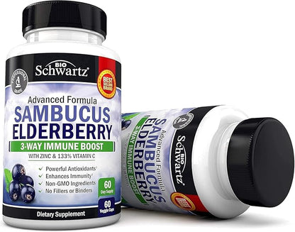 Elderberry with Zinc and Vitamin C for Adults - Immune Support Vitamins for Women and Men Natural Elderberries Black Sambucus Capsules - Immune Defense Multiminerals Supplement, Gluten-Free, 60 Ct