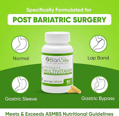 BariSlim Once Daily Bariatric Multivitamin Capsule - 18mg of Iron - Bariatric Vitamin & Supplement for Post Bariatric Surgery Including Gastric Bypass & Gastric Sleeve | 90 Day Supply