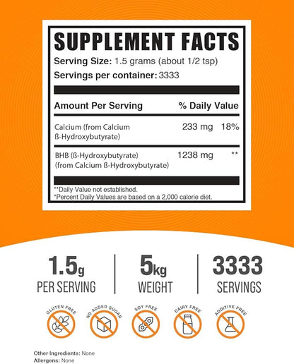 BulkSupplements.com Calcium BHB Powder - Keto BHB Supplement - Beta Hydroxybutyrate Powder - BHB Salts Powder - Keto Supplements - BHB Exogenous Ketones Powder (5 Kilograms - 11 lbs)
