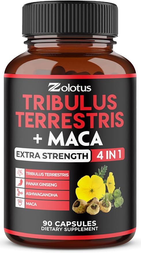 Zolotus Premium Tribulus Terrestris Capsules - 9600mg Per Serving - Combined with Ashwagandha, Panax Ginseng & Maca - Boost Energy, Mood, Stamina & Immune - 90 Counts for 3 Months