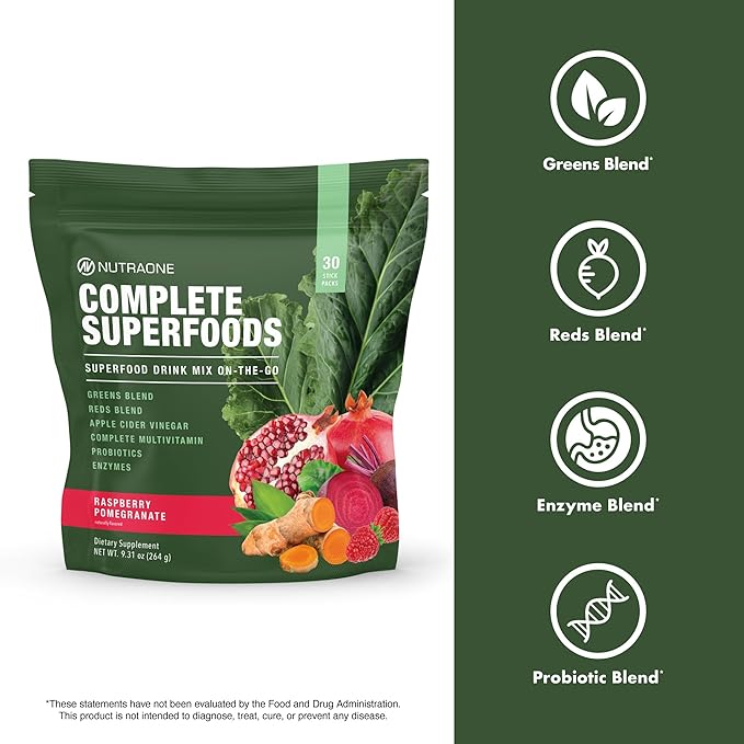 Complete Superfoods, Complete Spectrum Multivitamin, Greens and Reds Blend, Enzymes, Probiotics (Raspberry Pomegranate, 30 Stick Packs)
