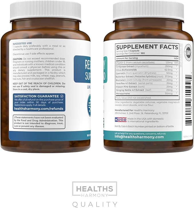 Respiratory Lung Health Supplement - Invigorating Lung Support Supplement Helps Support Clear Airways Mucus Removal and Seasonal or Year Round Lung Detox - Vegan Herbal Clear Lungs Formula (6 Months)