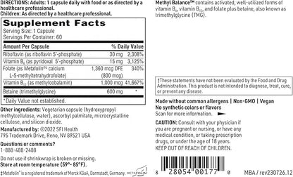 Klaire Labs SFI Health Methyl Balance - Bioactive Vitamin B & Methyl Folate Supplement with TMG, B2, B12 & B6 Vitamins - Methylated Vitamins to Support Cognitive & Cardiovascular Health (60 Capsules)