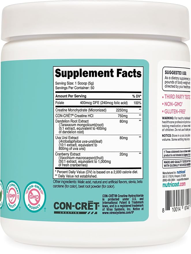 Nutricost Creatine Monohydrate Powder for Women, Micronized, Peach Mango Flavor, 50 Servings - Vegetarian, Non-GMO, Gluten Free