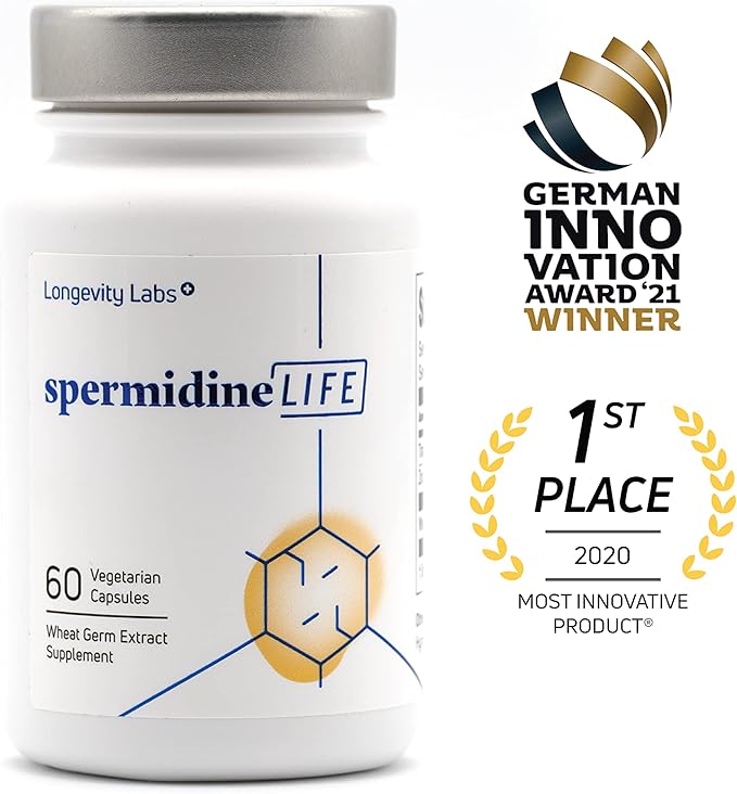 spermidineLIFE Natural Supplement, Plant-Based, Wheat Germ Extract with High Spermidine Content and Zinc for Cell Renewal, Vegan-Friendly, 60 Capsules