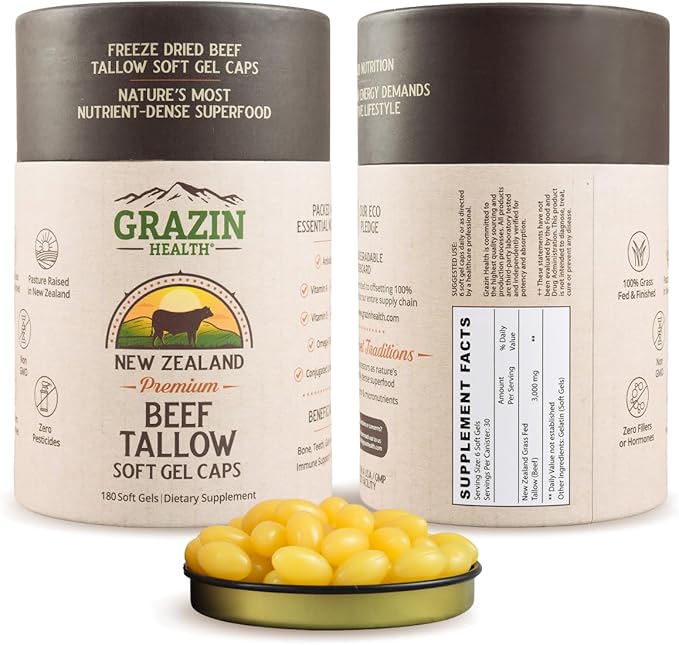 Grazin Health - Grass Fed Beef Tallow Capsules (30 Day Supply)