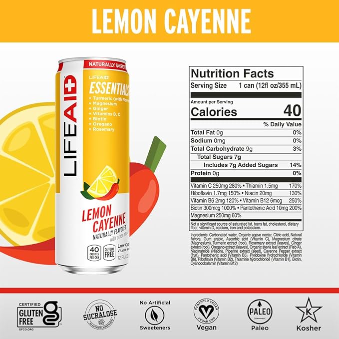 LIFEAID Vitality Blend, Daily Vitamins with Turmeric to Help Reduce Mild Inflammation from Everyday Stress, Healthy Soda Replacement, 100% Clean, Vegan, GF, 12 Fl Oz (Pack of 4)