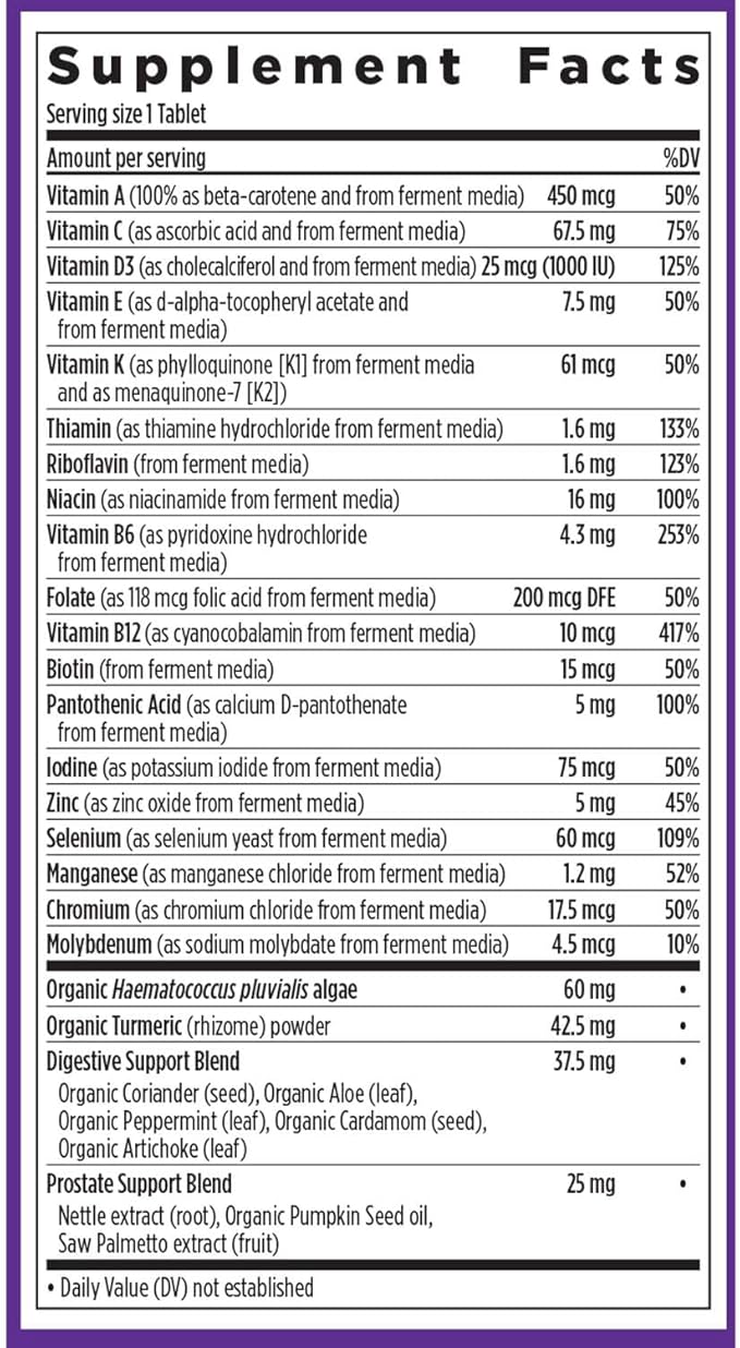 New Chapter Men's Multivitamin 50 Plus for Brain, Heart, Digestive, Prostate & Immune Support with 20+ Nutrients + Astaxanthin - Every Man's One Daily 55+, Gentle on The Stomach - 96 ct