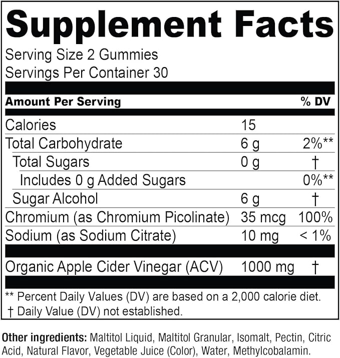 Essential Elements Zero-Sugar ACV Apple Cider Vinegar Gummies from “The Mother” - Naturally-Sourced, Vegan ACV Gummies with Chromium 60 Count