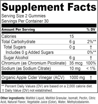 Essential Elements Zero-Sugar ACV Apple Cider Vinegar Gummies from “The Mother” - Naturally-Sourced, Vegan ACV Gummies with Chromium 60 Count